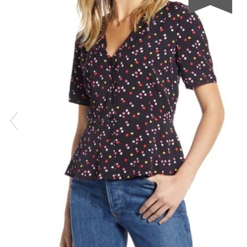 Nordstrom 1901 women’s size L black polka dot top